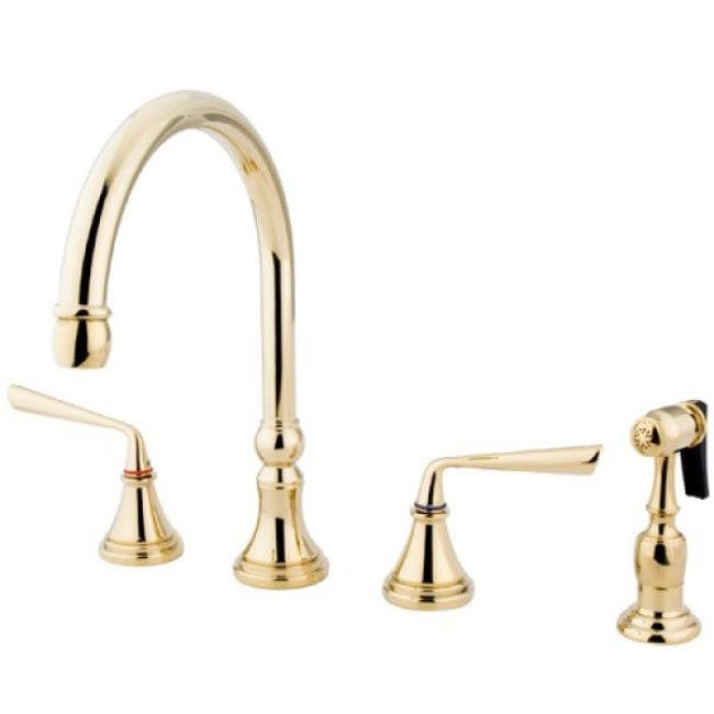 Kingston Brass KS279 Silver Sage 8" Deck Mount Kitchen Faucet w/ Brass Sprayer & ZLBS lever handles