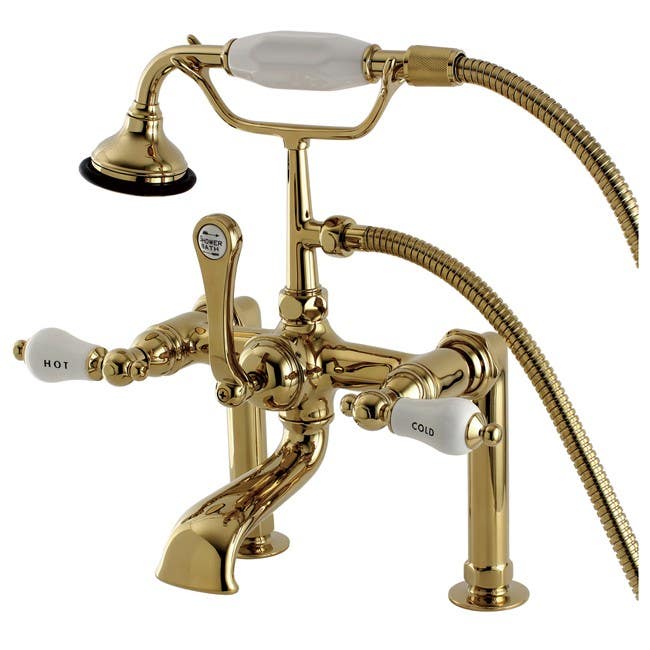 Kingston Brass AE10 Aqua Eden Vintage Deck Mount Clawfoot Tub Faucet w/ white lever handles