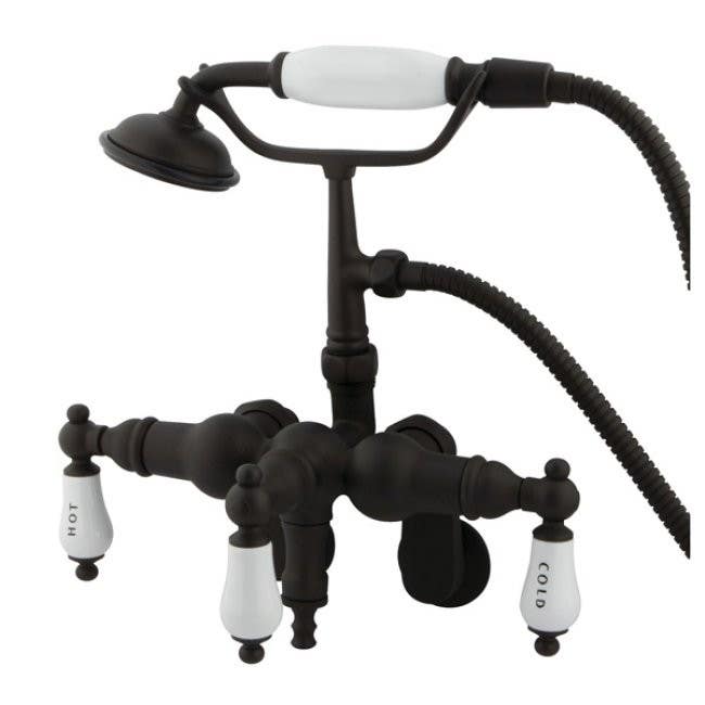 Kingston Brass CC42 Vintage Adjustable 3-3/8" - 10" Center Wall Mount Clawfoot Tub Filler w/ H&C Porcelain levers