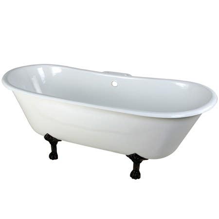 Kingston Brass VCT7D6728NH 67" Cast Iron Double Slipper Clawfoot Bathtub w/ Chrome Feet & 7" Centers Faucet Drillings
