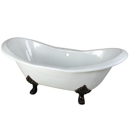 Kingston Brass VCT7D7231NC 72" Cast Iron Double Slipper Clawfoot Bathtub w/ Feet & 7" Centers Faucet Drillings