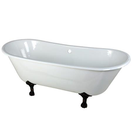 Kingston Brass VCTND6728NH 67" Cast Iron Double Slipper Clawfoot Bathtub w/ Feet w/out Faucet Drillings