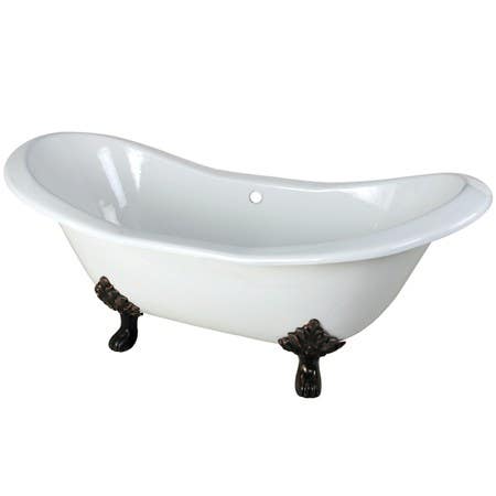 Kingston Brass VCTND7231NC 72" Cast Iron Double Slipper Clawfoot Bathtub w/ Feet w/out Faucet Drillings