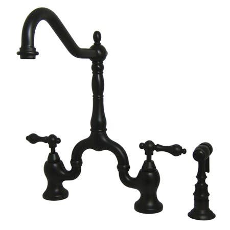 Kingston Brass KS775 English Country 8in. Center Deckmount Bridge Kitchen Faucet w/ Brass Side Sprayer