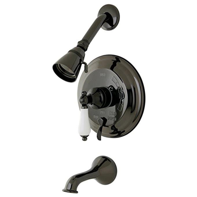 Kingston Brass NB36300PL Water Onyx Pressure Balanced Tub & Shower Faucet w/ Porcelain Lever Handle & Vintage Spout