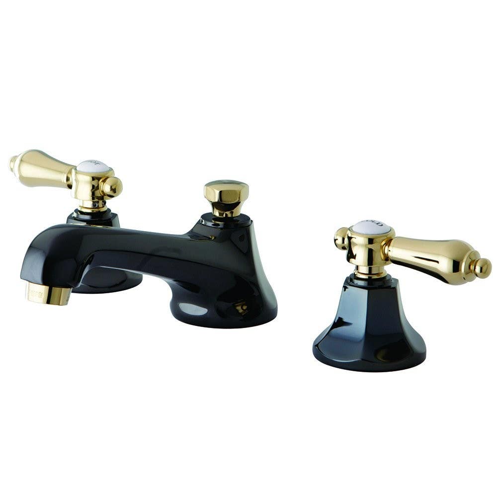 Kingston Brass NS446 Water Onyx widespread lavatory faucet w/ brass pop-up drain, black nickel finish