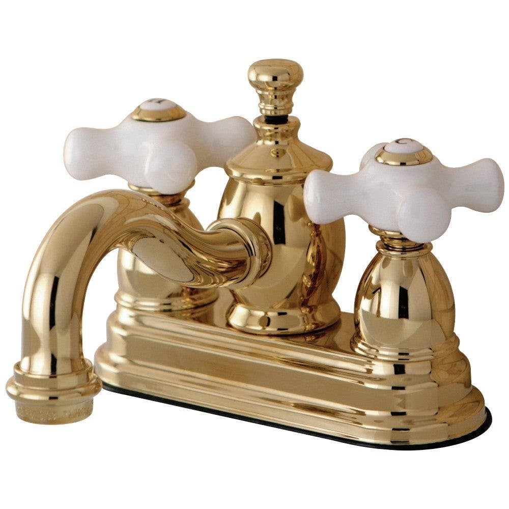 Kingston Brass KS710 4" Centerset Lavatory Faucet with Heritage Spout and Porcelain Cross Handle