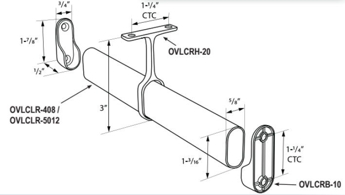 Cal-Royal OVLCRH-20 Closet Rod Holder,Finish-Bright Chrome