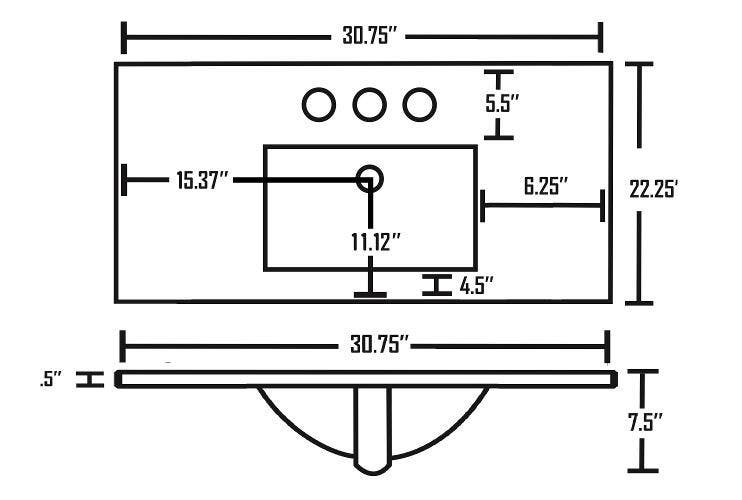 American Imaginations AI-18532 30.75-in. W 22.25-in. D Ceramic Top In White Color For 3H4-in. Faucet