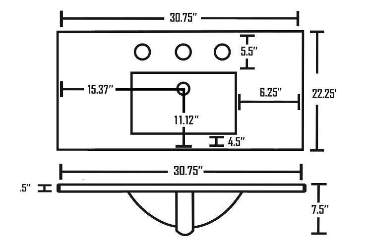 American Imaginations AI-18533 30.75-in. W 22.25-in. D Ceramic Top In White Color For 3H8-in. Faucet
