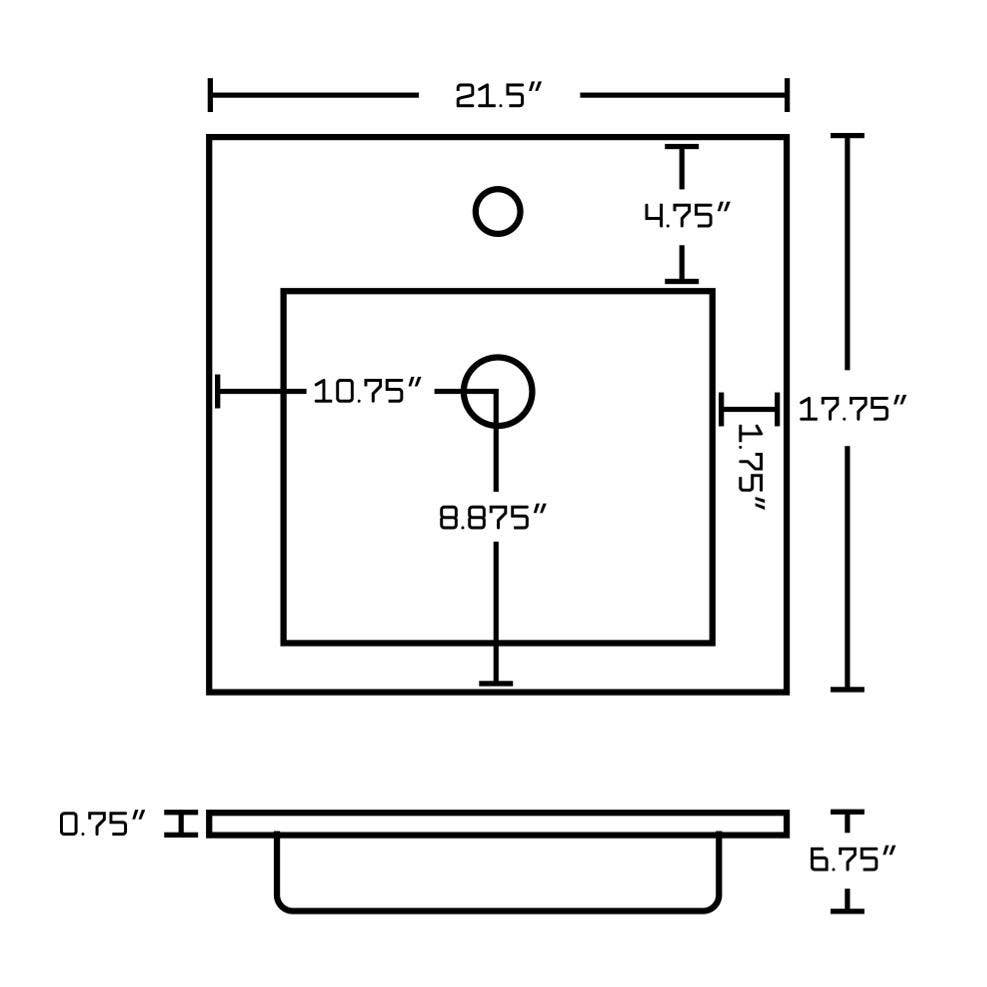 American Imaginations AI-21036 21.5-in. W 1 Hole Ceramic Top Set In White Color