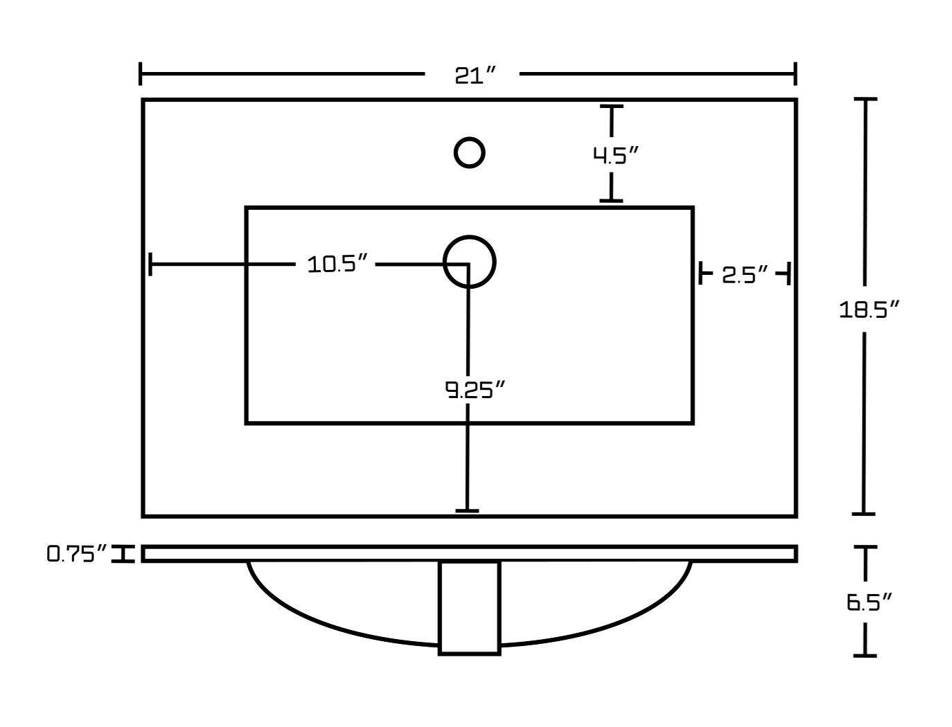 American Imaginations AI-21058 21-in. W 1 Hole Ceramic Top Set In White Color