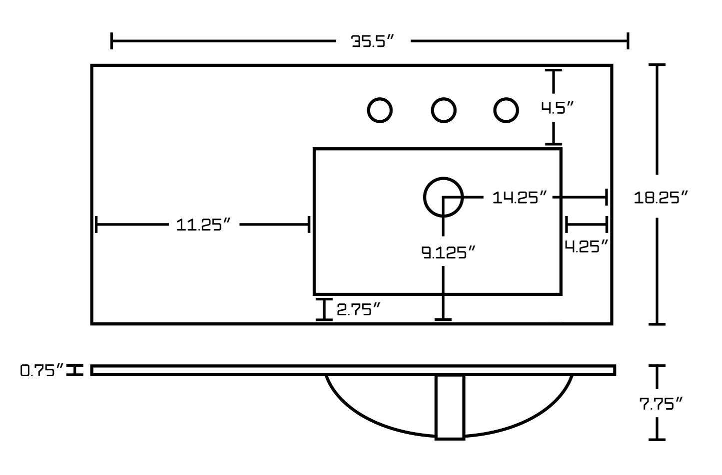 American Imaginations AI-21170 35.5-in. W 3H8-in. Ceramic Top Set In White Color