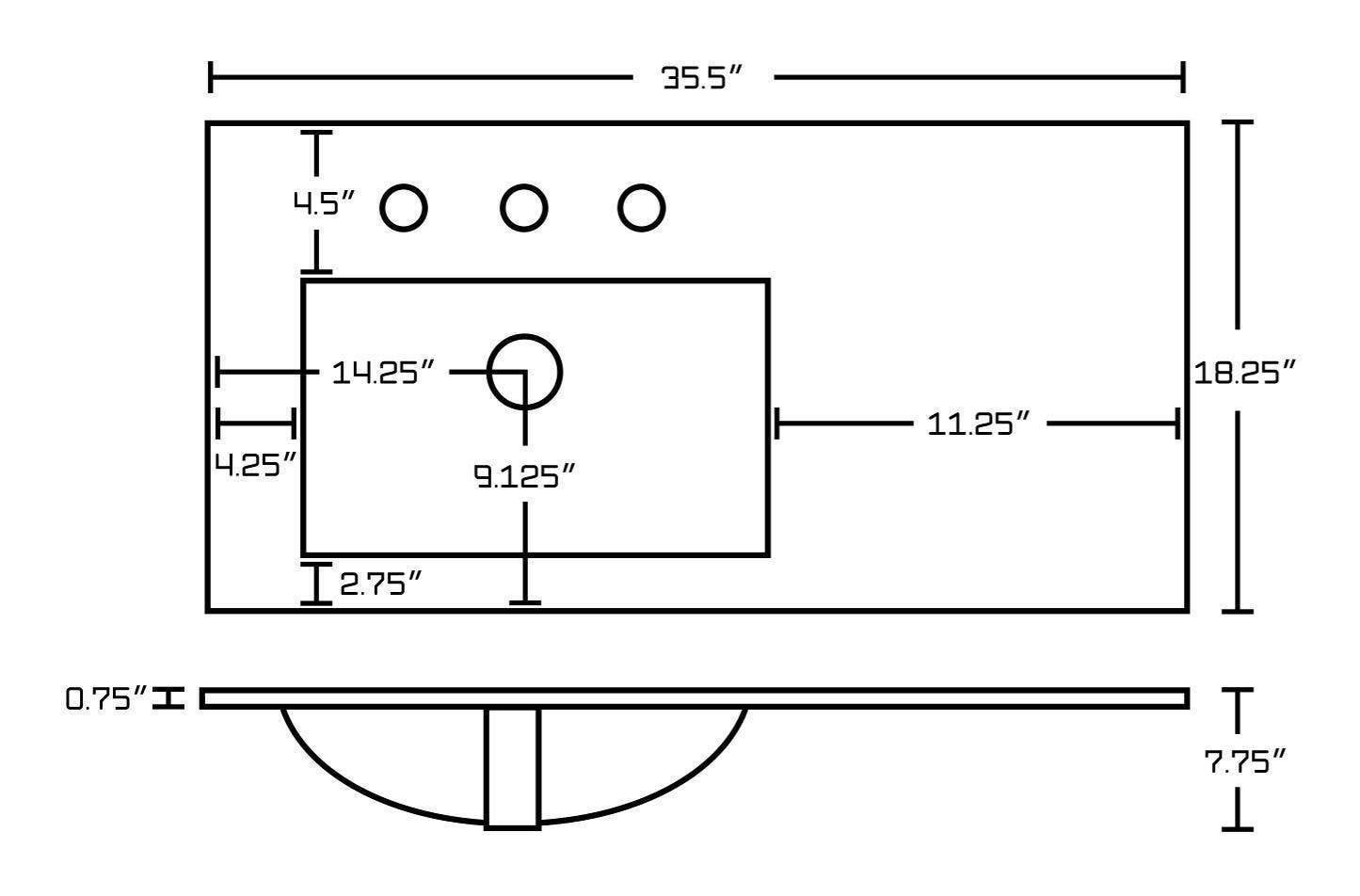 American Imaginations AI-21196 35.5-in. W 3H8-in. Ceramic Top Set In White Color