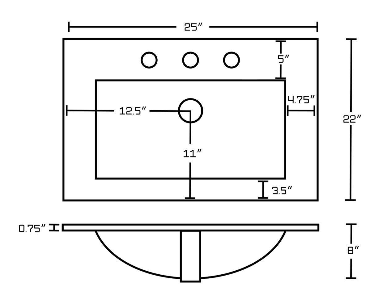 American Imaginations AI-21242 25-in. W 3H8-in. Ceramic Top Set In White Color