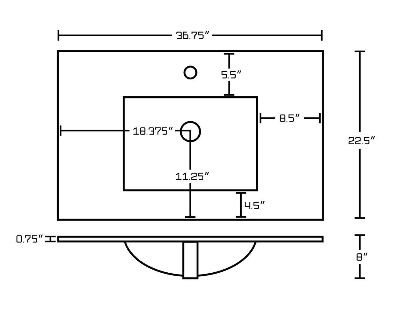 American Imaginations AI-21252 36.75-in. W 1 Hole Ceramic Top Set In White Color
