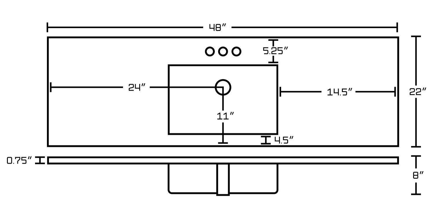 American Imaginations AI-21289 48.75-in. W 3H4-in. Ceramic Top Set In White
