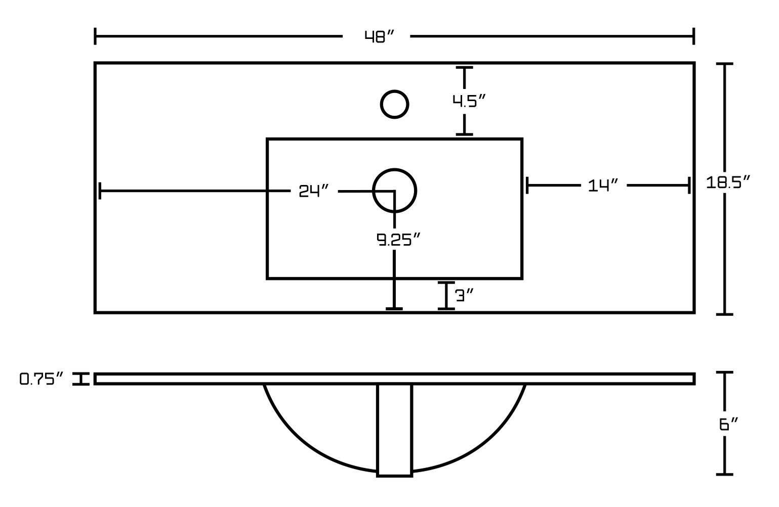 American Imaginations AI-21432 48-in. W 1 Hole Ceramic Top Set In White - Overflow Drain Incl.