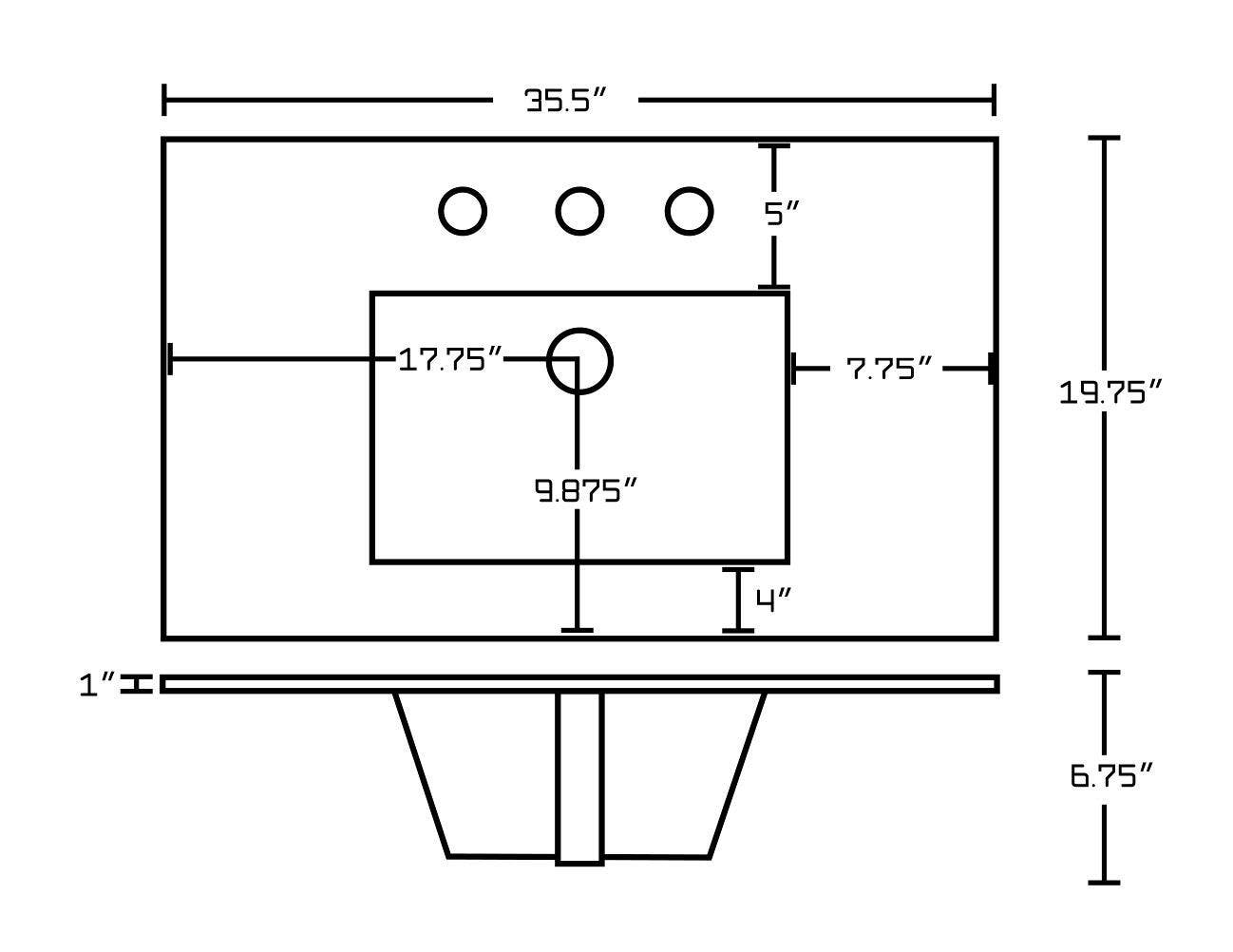 American Imaginations AI-21443 35.5-in. W 3H8-in. Ceramic Top Set In White - Overflow Drain Incl.