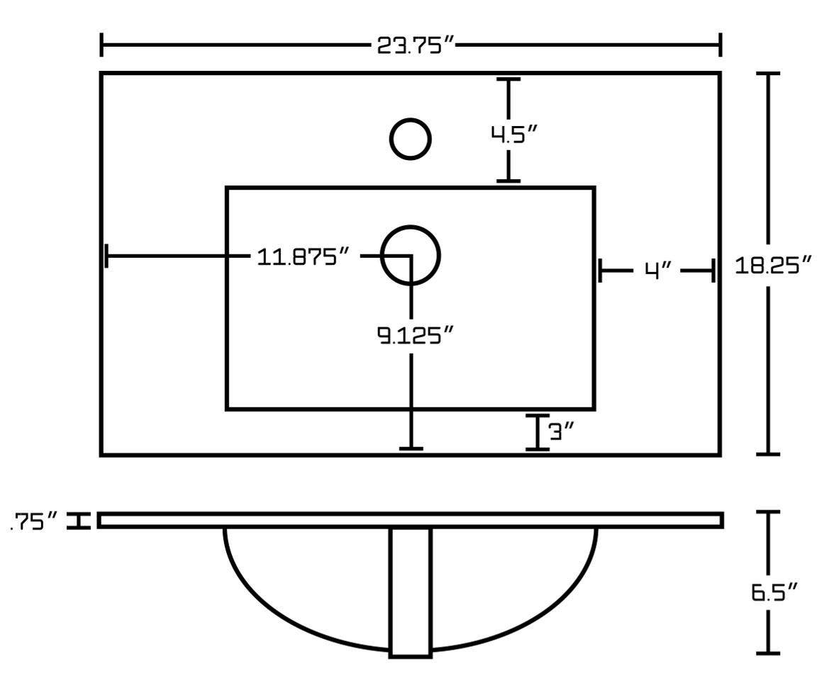American Imaginations AI-21467 23.75-in. W 1 Hole Ceramic Top Set In White - Overflow Drain Incl.