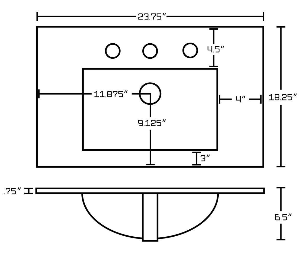 American Imaginations AI-21479 23.75-in. W 3H8-in. Ceramic Top Set In White - Overflow Drain Incl.