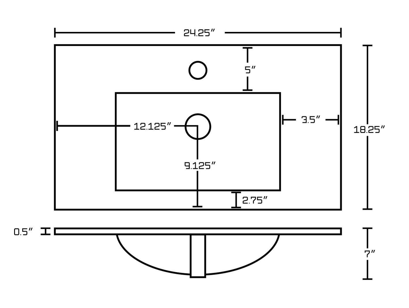 American Imaginations AI-21500 24.25-in. W 1 Hole Ceramic Top Set In White - Overflow Drain Incl.