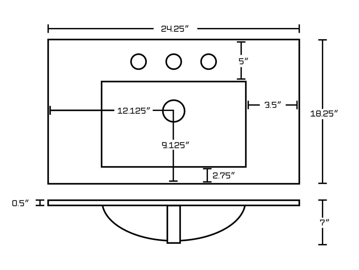 American Imaginations AI-21503 24.25-in. W 3H8-in. Ceramic Top Set In White - Overflow Drain Incl.