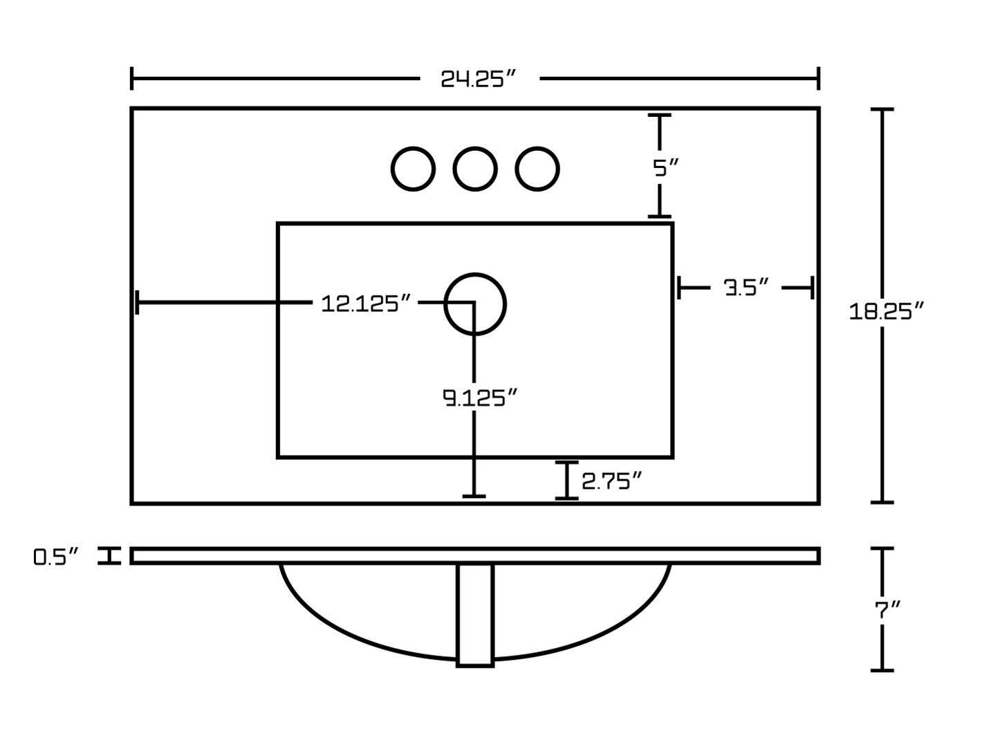 American Imaginations AI-21541 24.25-in. W 3H4-in. Ceramic Top Set In White - Overflow Drain Incl.