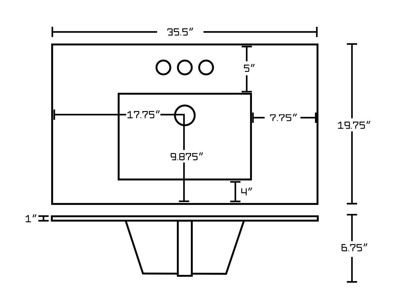 American Imaginations AI-21567 35.5-in. W 3H4-in. Ceramic Top Set In White - Overflow Drain Incl.