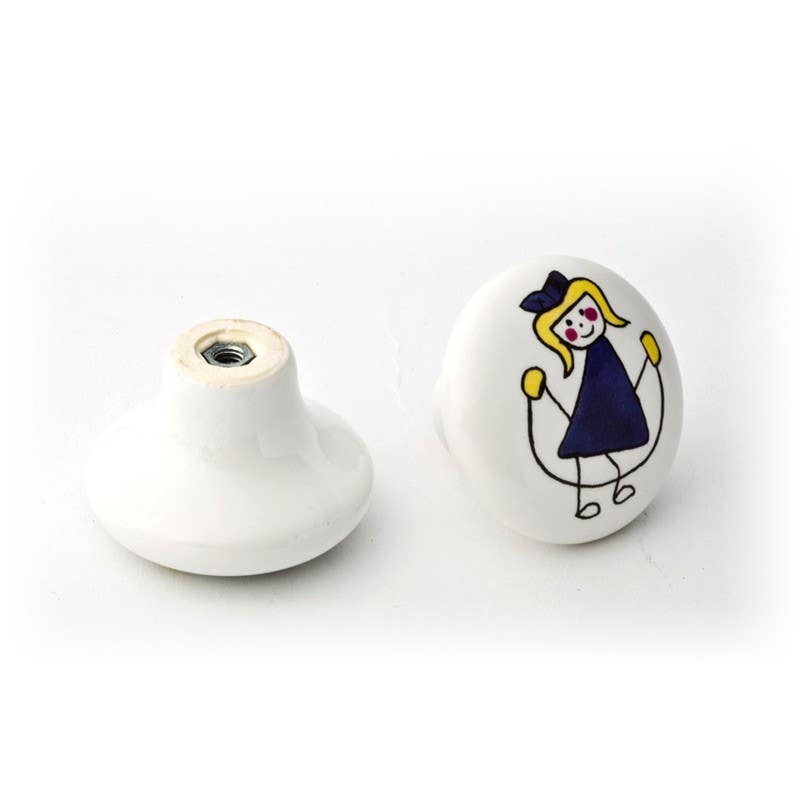 Capitol Cabinet Hardware 121-104 Ceramic Cabinet Knob Pull with Painted Jump Rope Girl