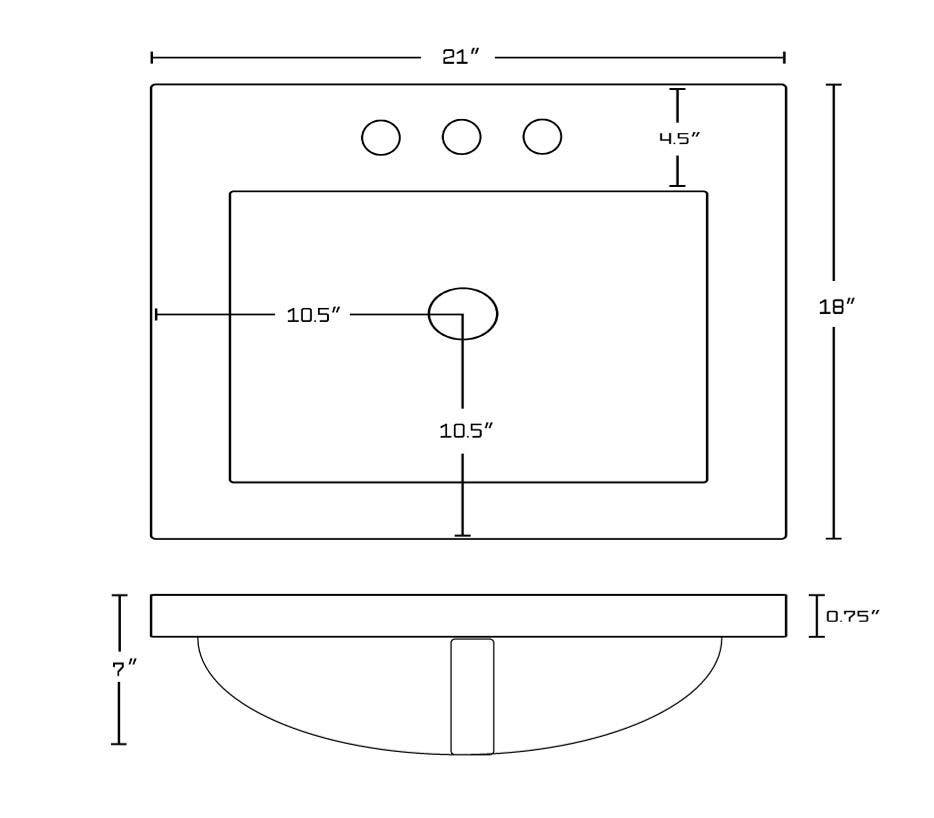 American Imaginations AI-21685 21-in. W 3H4-in. Ceramic Top Set In White Color - Overflow Drain Incl.