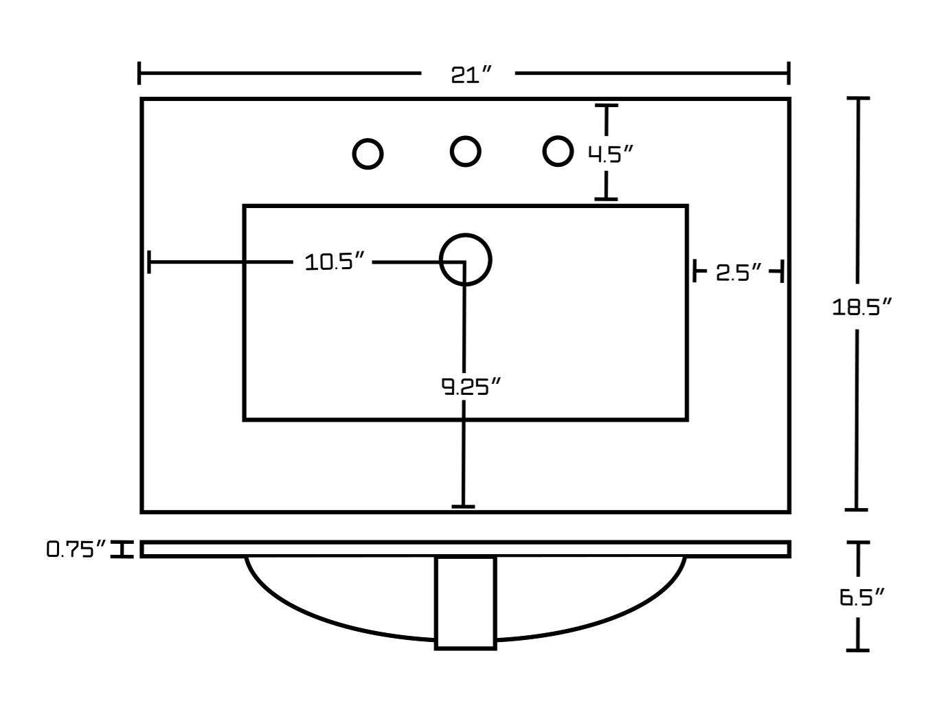 American Imaginations AI-21776 21-in. W 3H8-in. Ceramic Top Set In White Color - Overflow Drain Incl.
