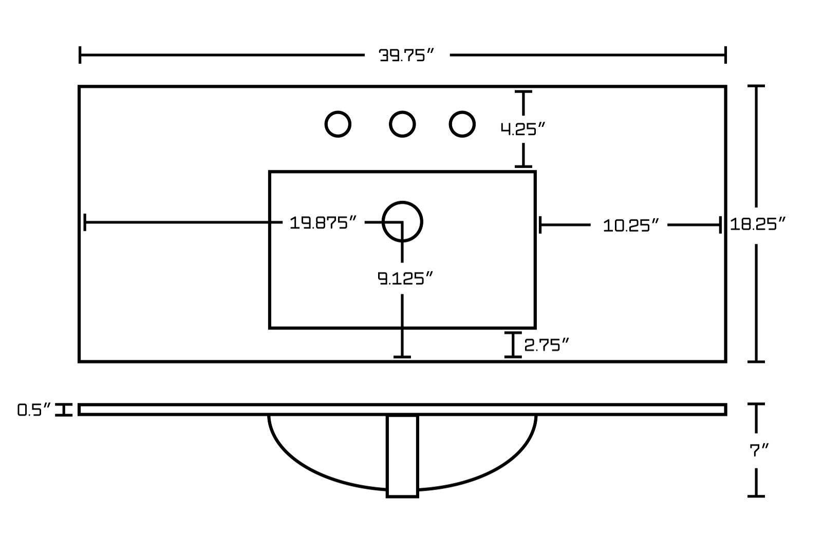 American Imaginations AI-21814 39.75-in. W 3H8-in. Ceramic Top Set In White Color - Overflow Drain Incl.