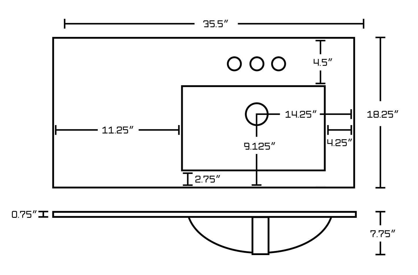 American Imaginations AI-21859 35.5-in. W 3H4-in. Ceramic Top Set In White Color - Overflow Drain Incl.