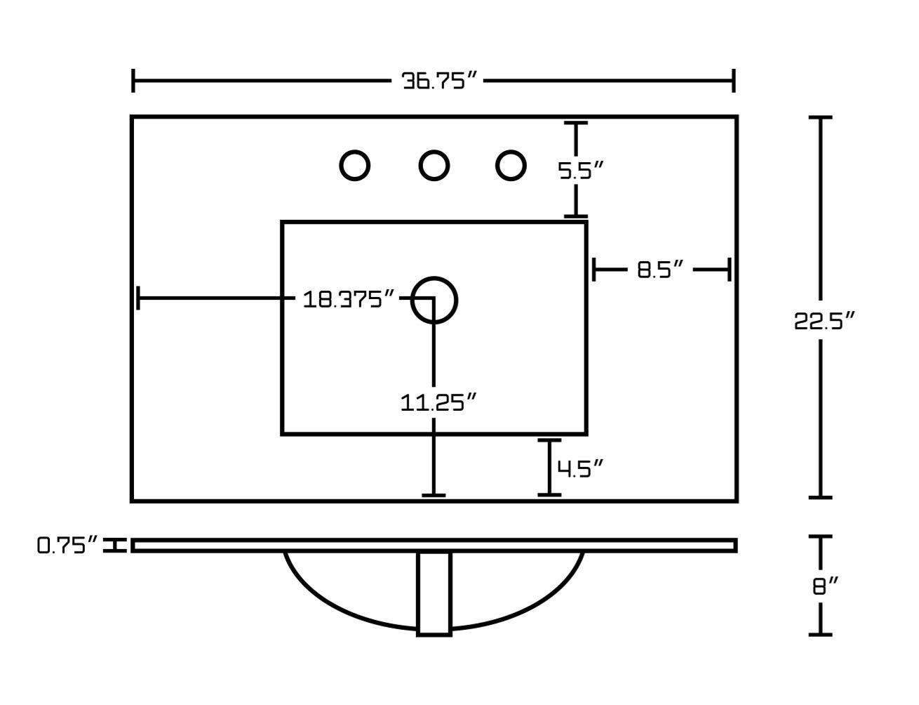 American Imaginations AI-21964 36.75-in. W 3H8-in. Ceramic Top Set In White Color - Overflow Drain Incl.