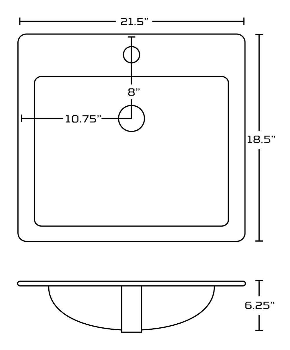 American Imaginations AI-22016 21.5-in. W 1 Hole Ceramic Top Set In White Color - Overflow Drain Incl.