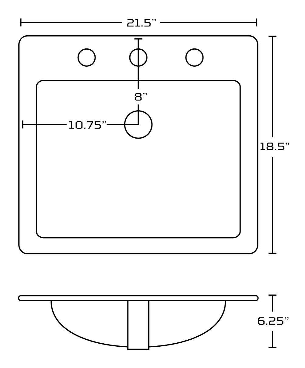 American Imaginations AI-22035 21.5-in. W 3H8-in. Ceramic Top Set In White Color - Overflow Drain Incl.