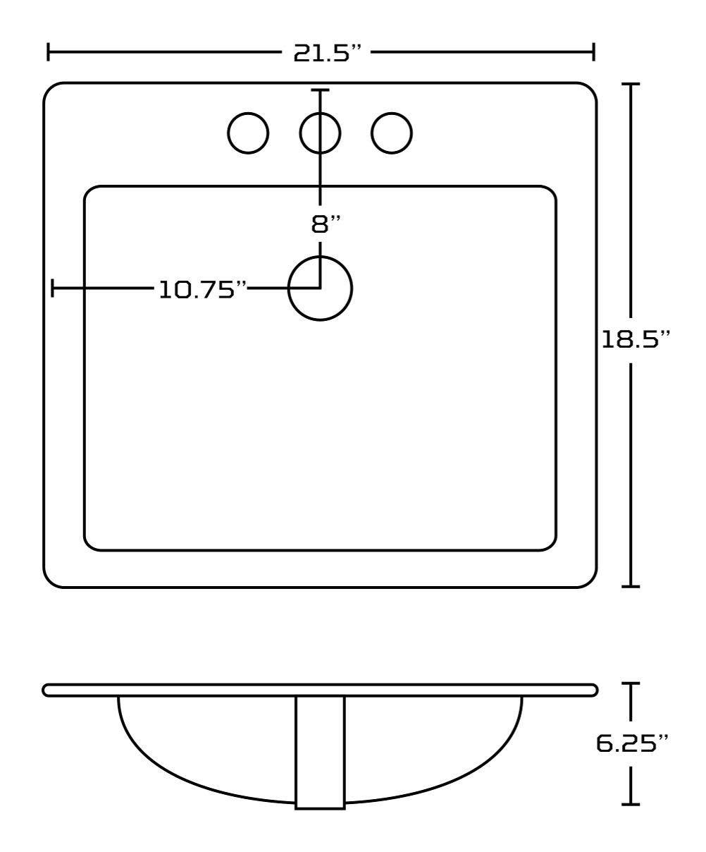 American Imaginations AI-22038 21.5-in. W 3H4-in. Ceramic Top Set In White Color - Overflow Drain Incl.