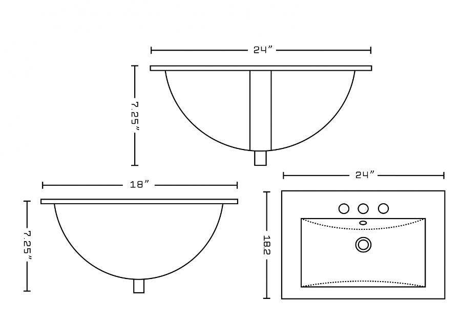 American Imaginations AI-22056 24-in. W 3H4-in. Ceramic Top Set In White Color - Overflow Drain Incl.