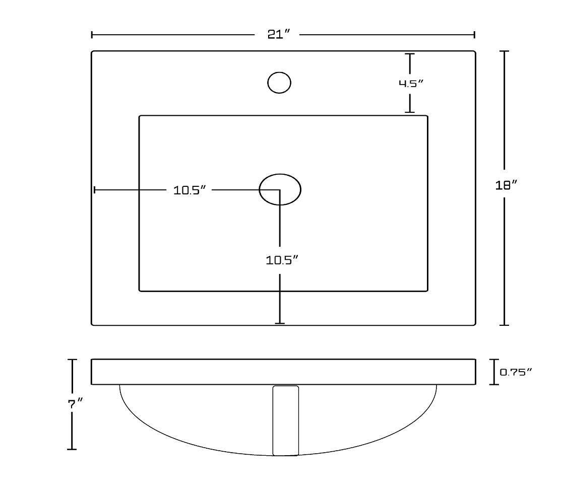 American Imaginations AI-22208 21-in. W 1 Hole Ceramic Top Set In White Color - CUPC Faucet Incl.