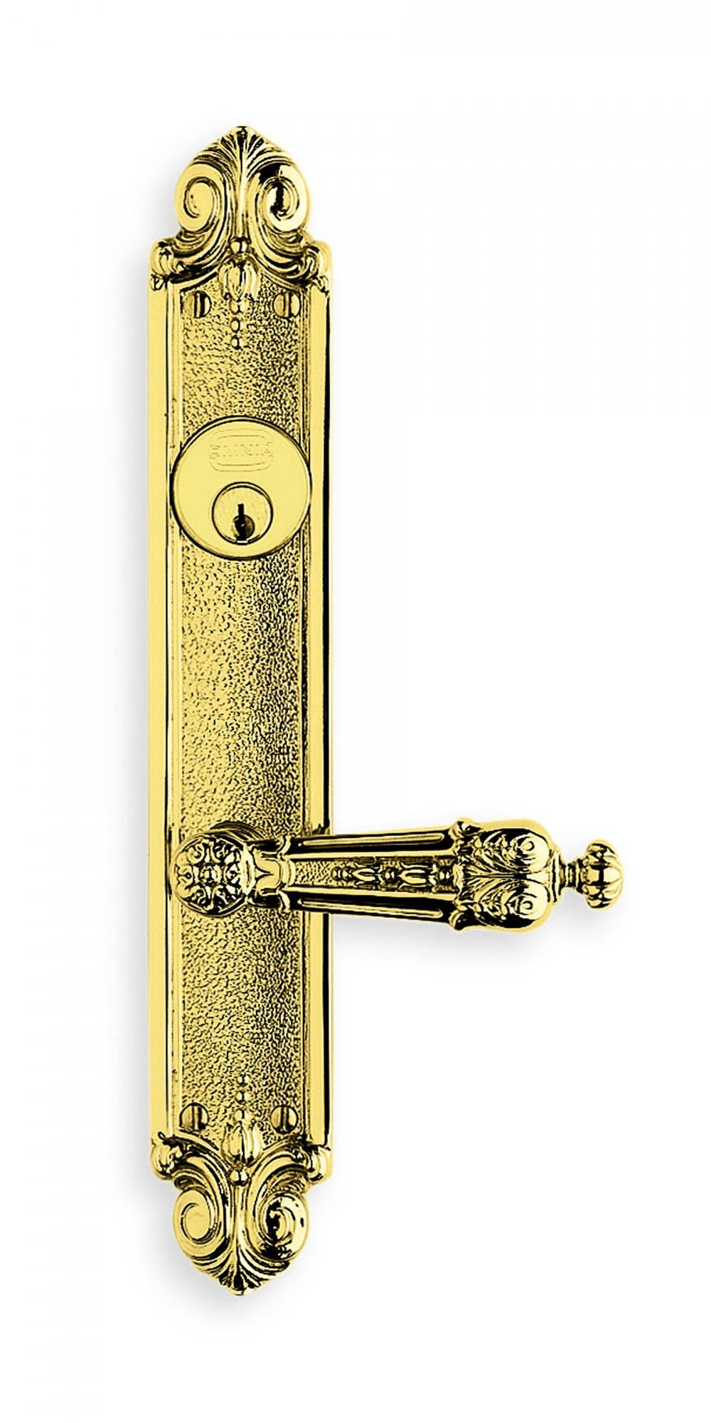 Omnia 60231 Ornate Narrow Backset Lever Lockset - Solid Brass