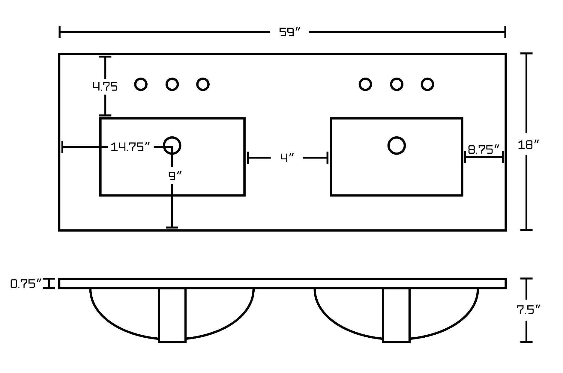 American Imaginations AI-22228 59-in. W 3H8-in. Ceramic Top Set In White Color - CUPC Faucet Incl.