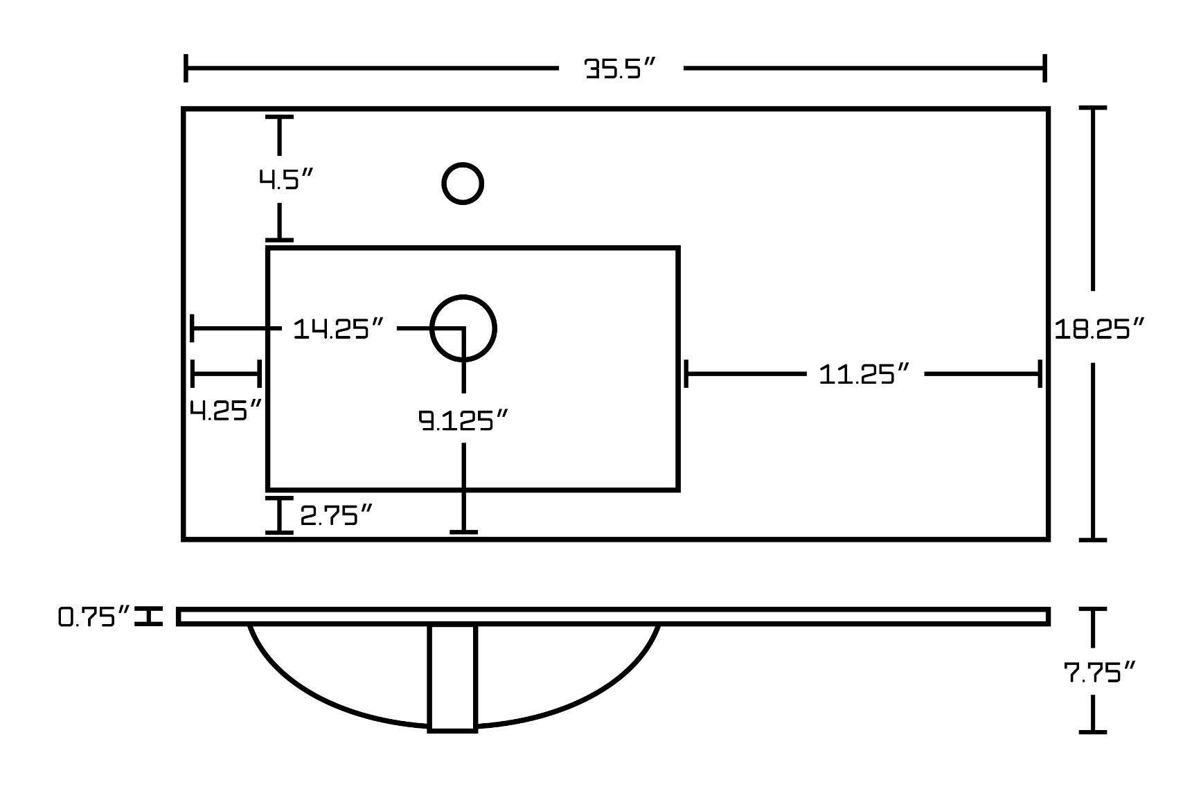 American Imaginations AI-22262 35.5-in. W 1 Hole Ceramic Top Set In White Color - CUPC Faucet Incl.