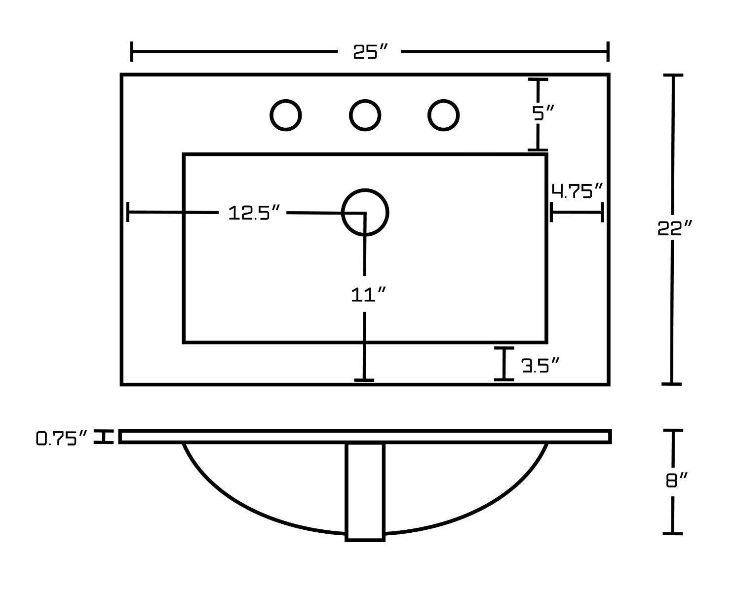 American Imaginations AI-22299 25-in. W 3H8-in. Ceramic Top Set In White Color - CUPC Faucet Incl.