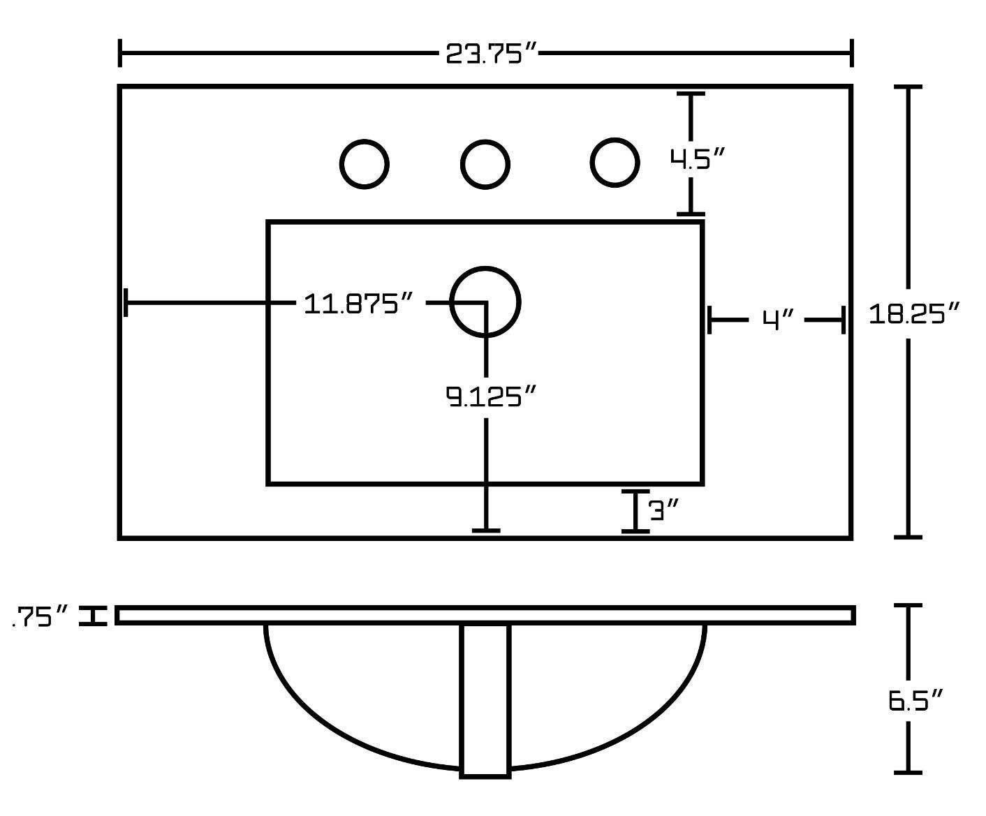American Imaginations AI-23505 23.75-in. W 3H8-in. Ceramic Top Set In White Color - Overflow Drain Incl.