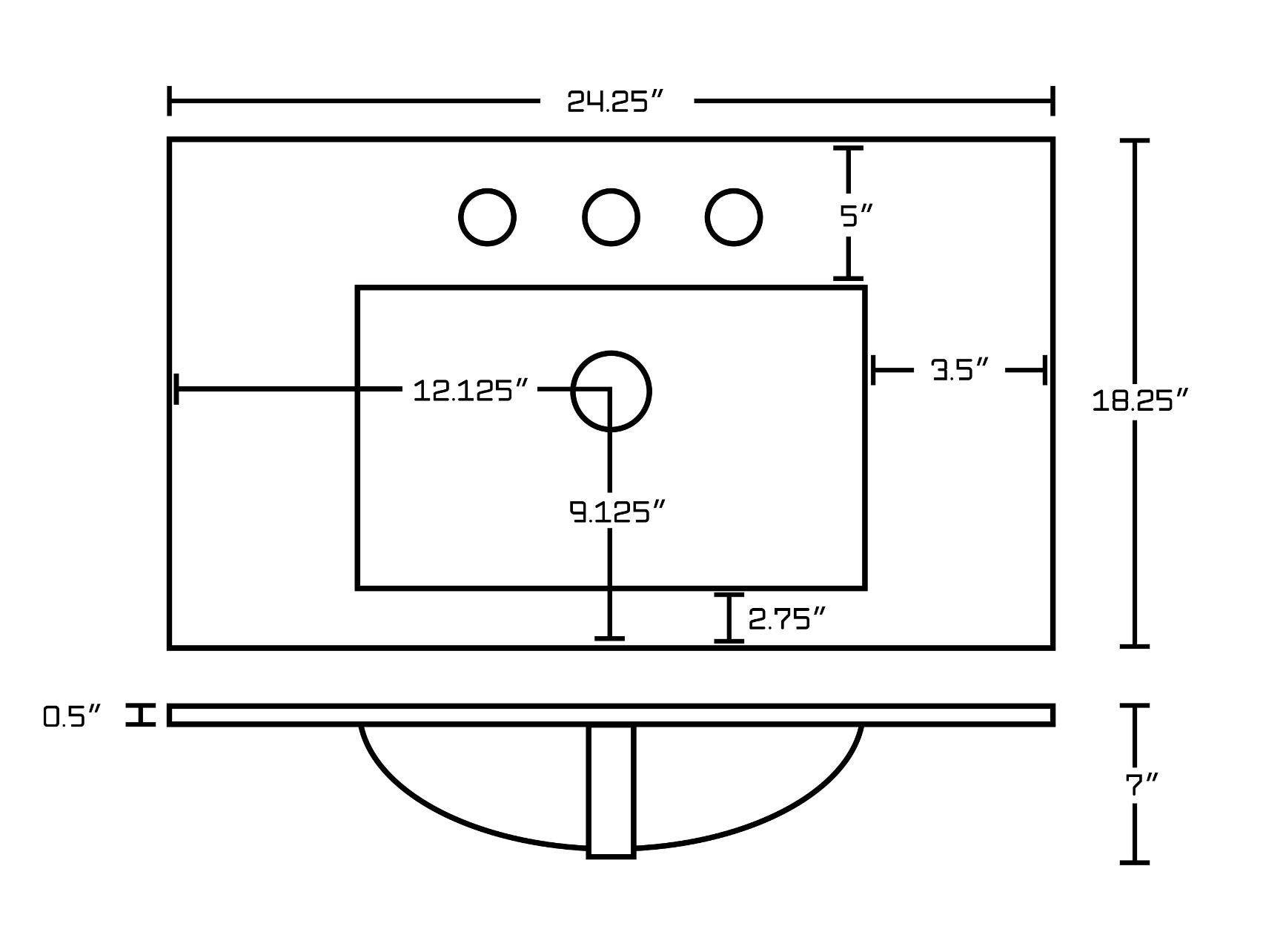 American Imaginations AI-23528 24.25-in. W 3H8-in. Ceramic Top Set In White Color - Overflow Drain Incl.