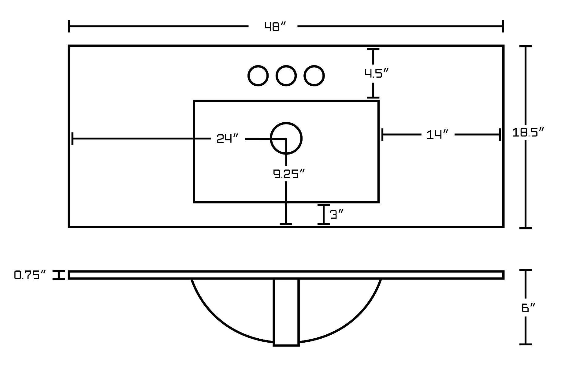 American Imaginations AI-23577 48-in. W 3H4-in. Ceramic Top Set In White Color - Overflow Drain Incl.