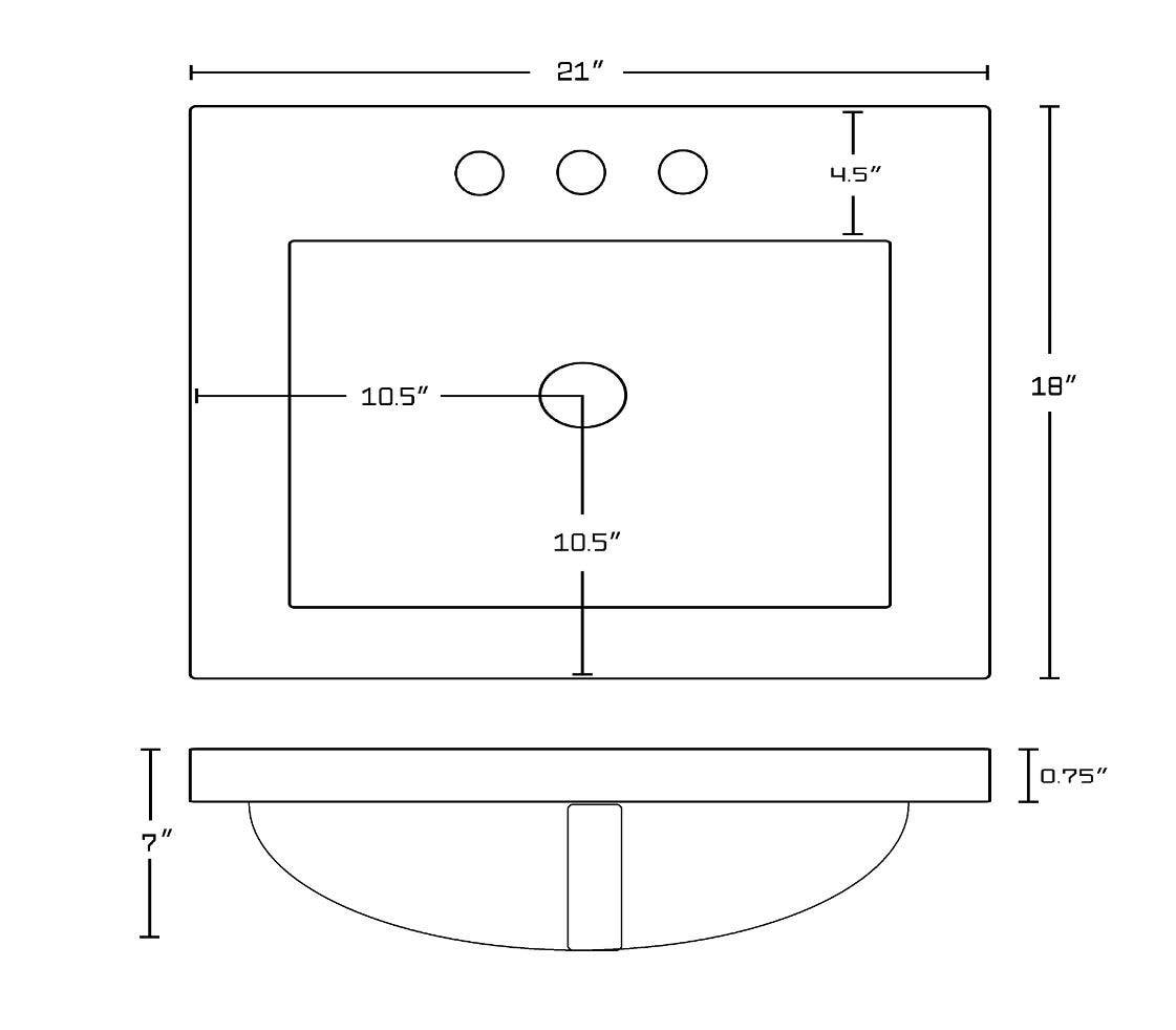 American Imaginations AI-23701 21-in. W 3H4-in. Ceramic Top Set In White Color - Overflow Drain Incl.