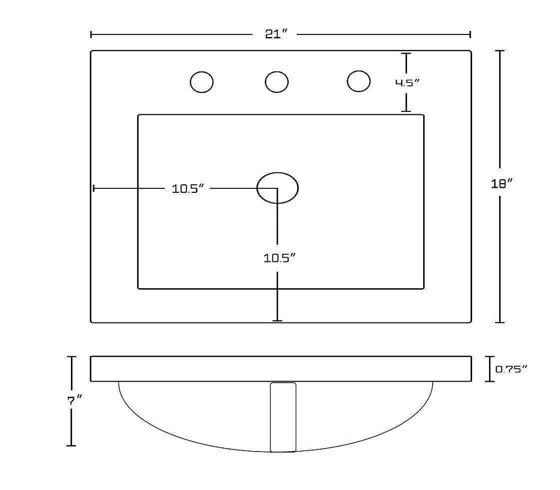 American Imaginations AI-23702 21-in. W 3H8-in. Ceramic Top Set In White Color - Overflow Drain Incl.