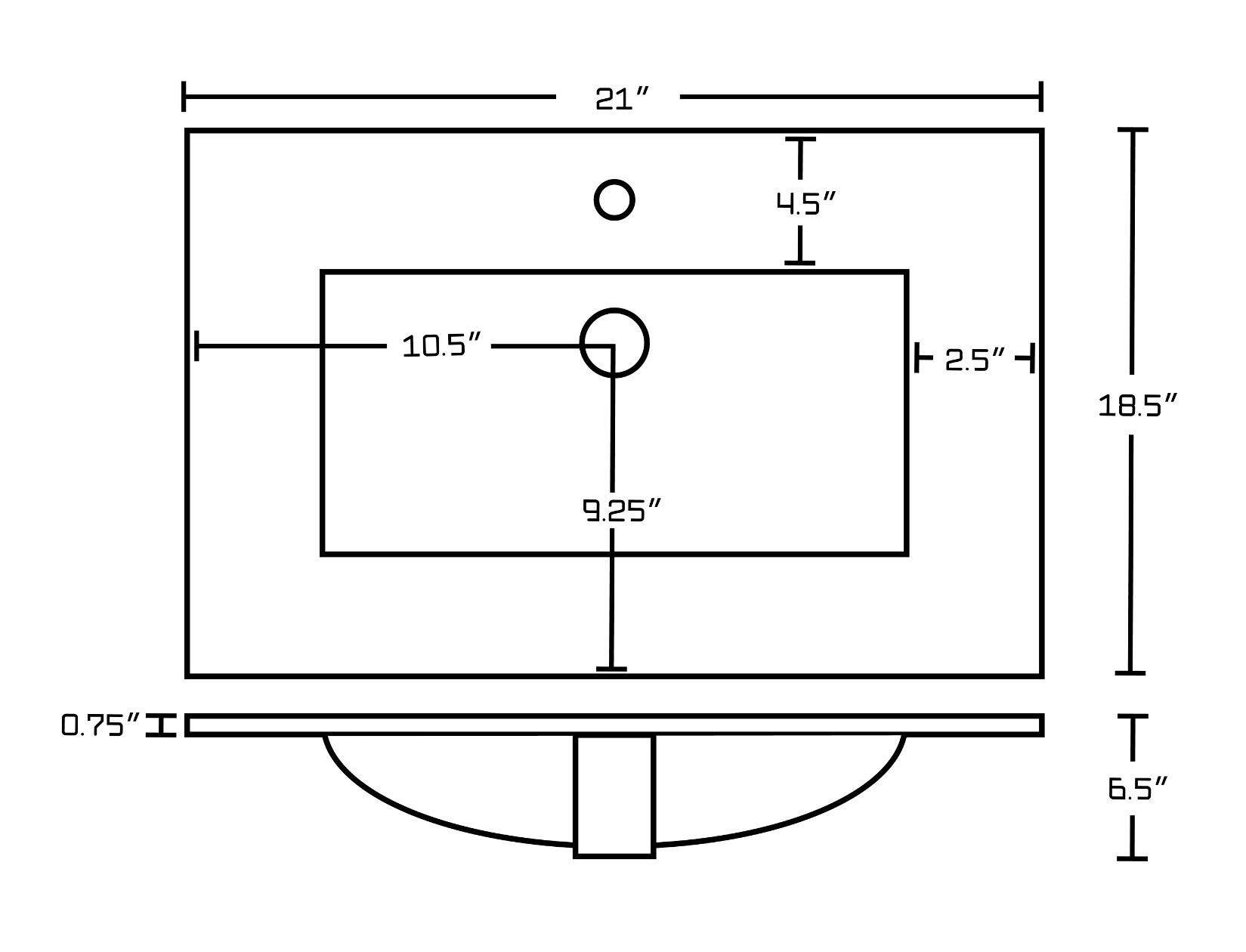 American Imaginations AI-23760 21-in. W 1 Hole Ceramic Top Set In White Color - Overflow Drain Incl.